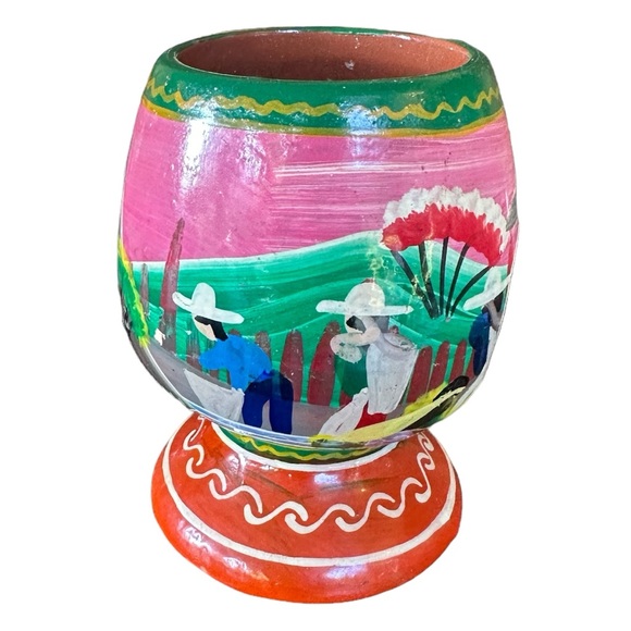 Vintage Mexican Pottery Hand Painted Mug Cup Challis Collector